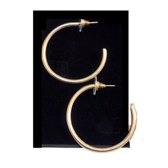 1 1/2 Inch 40mm Open End Hoop Pierced Post Earrings Gold Tone - Picture 1 of 5
